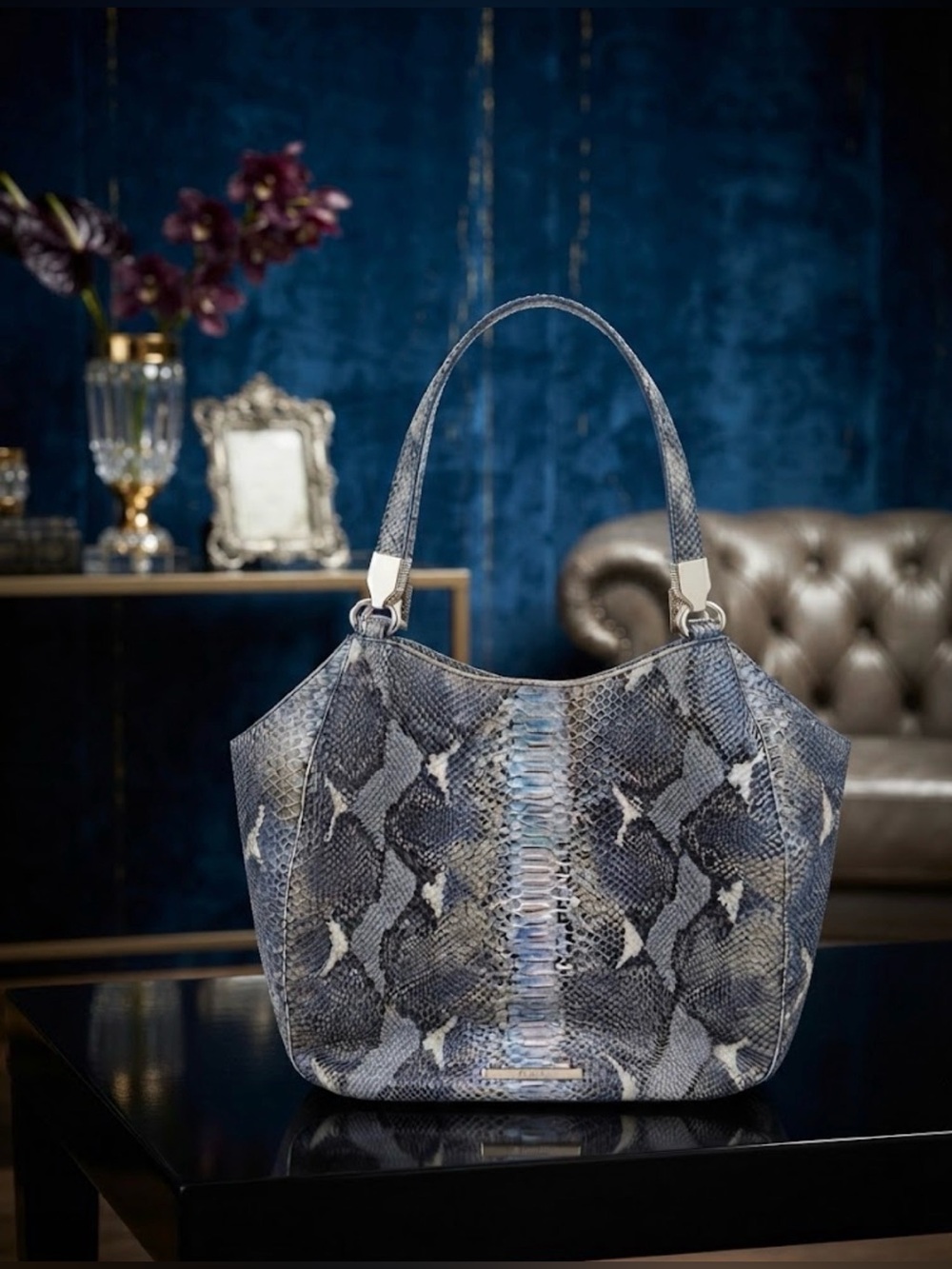 Brahmin Blue Snake-Print Hobo Shoulder Bag - Picture 2 of 9